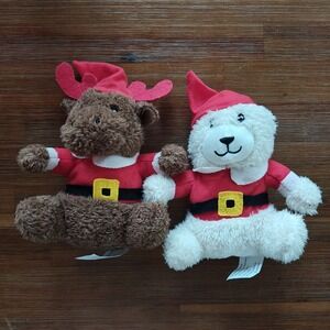 Greenbrier Lot Of 2 Santa Moose Bear Plush Stuffed Animal 8'' Reindeer Christmas